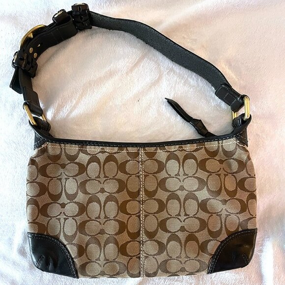 Coach Handbags - Coach Tan & Black Small Signature Shoulder Bag